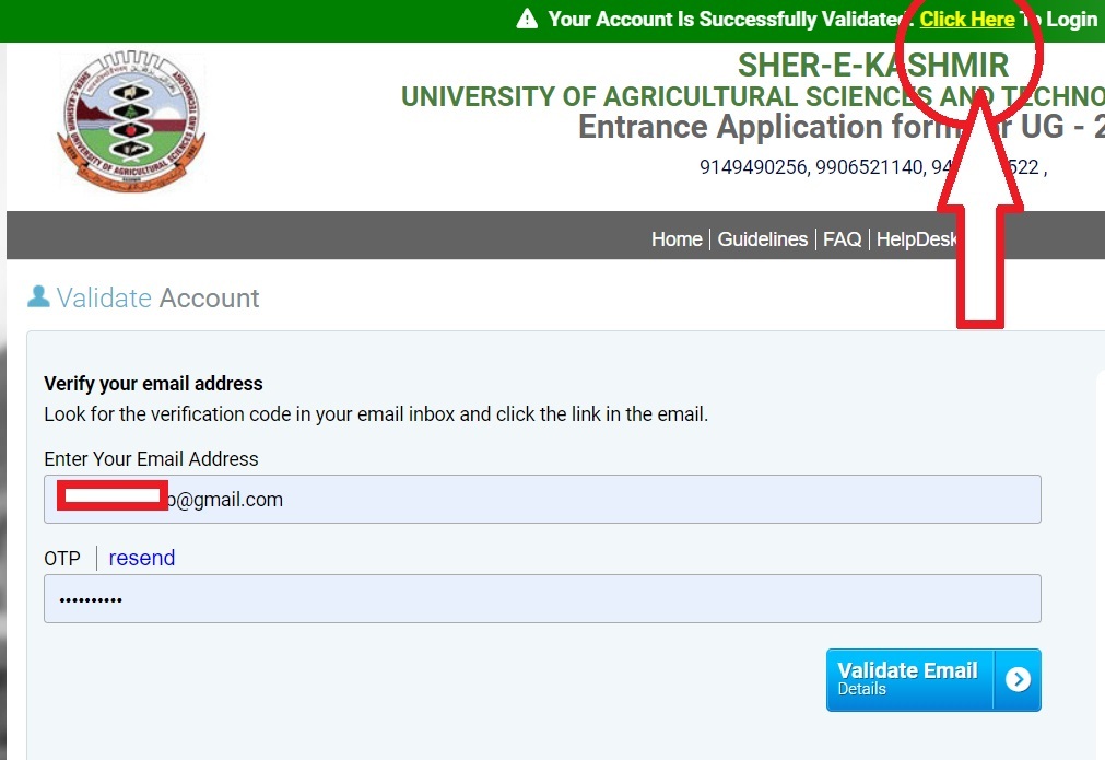 SKUAST 2021 Admission Kashmir email verification