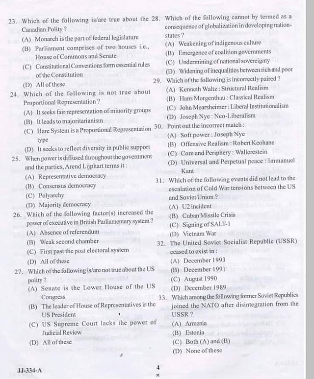 Kashmir University Political Science Entrance Test Paper 2