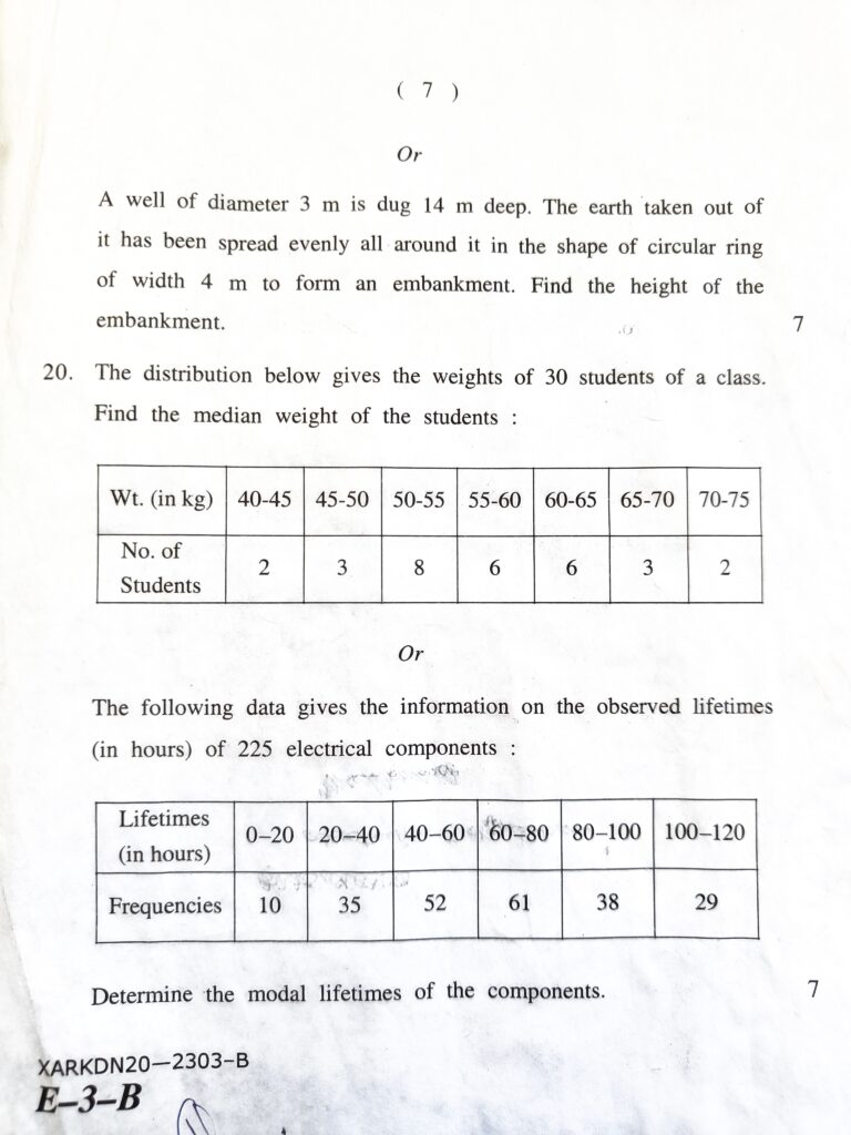 JKBOSE Class 10Th Mathematics Question Paper