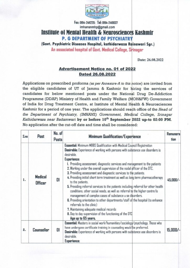 GMC Srinagar Recruitment 2022: Applications invited through Offline mode 4