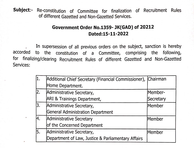 J&K Govt forms Committee for finalizing Recruitment Rules of Gazetted and Non-Gazetted Posts 5
