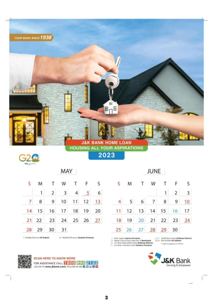 JKBANK Calendar 2023 - May, June