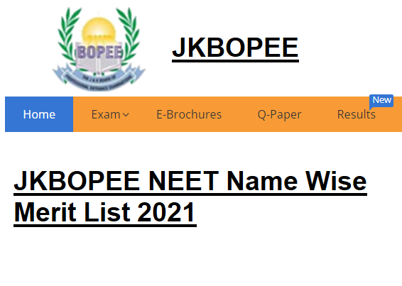 JKBOPEE NEET 2021 name wise Merit List