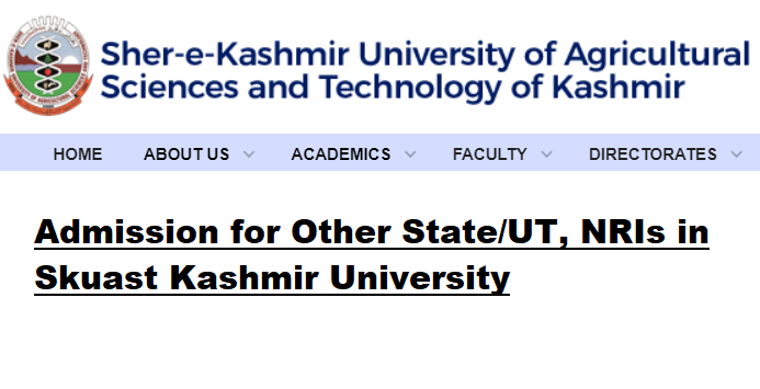 SKUAST Kashmir admission for other State/UT students of India 1