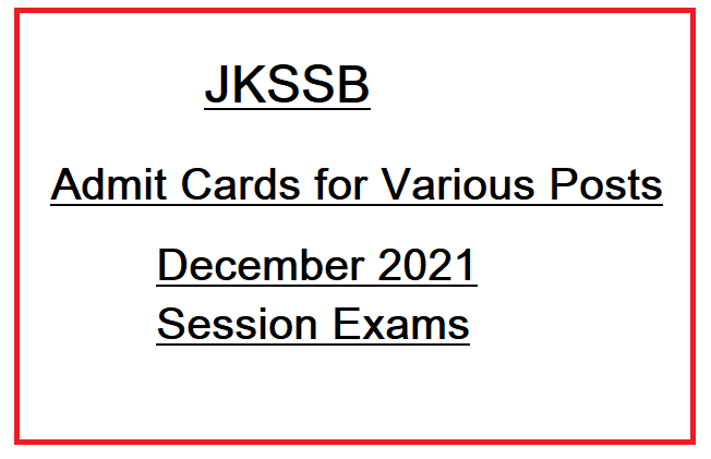JKSSB Admit card for CBT exams for December session 1