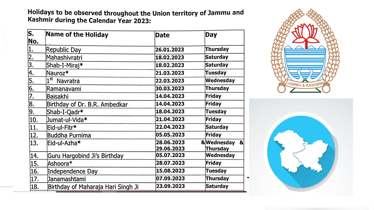 J&K Govt notifies List of holidays for the calendar year 2023 1