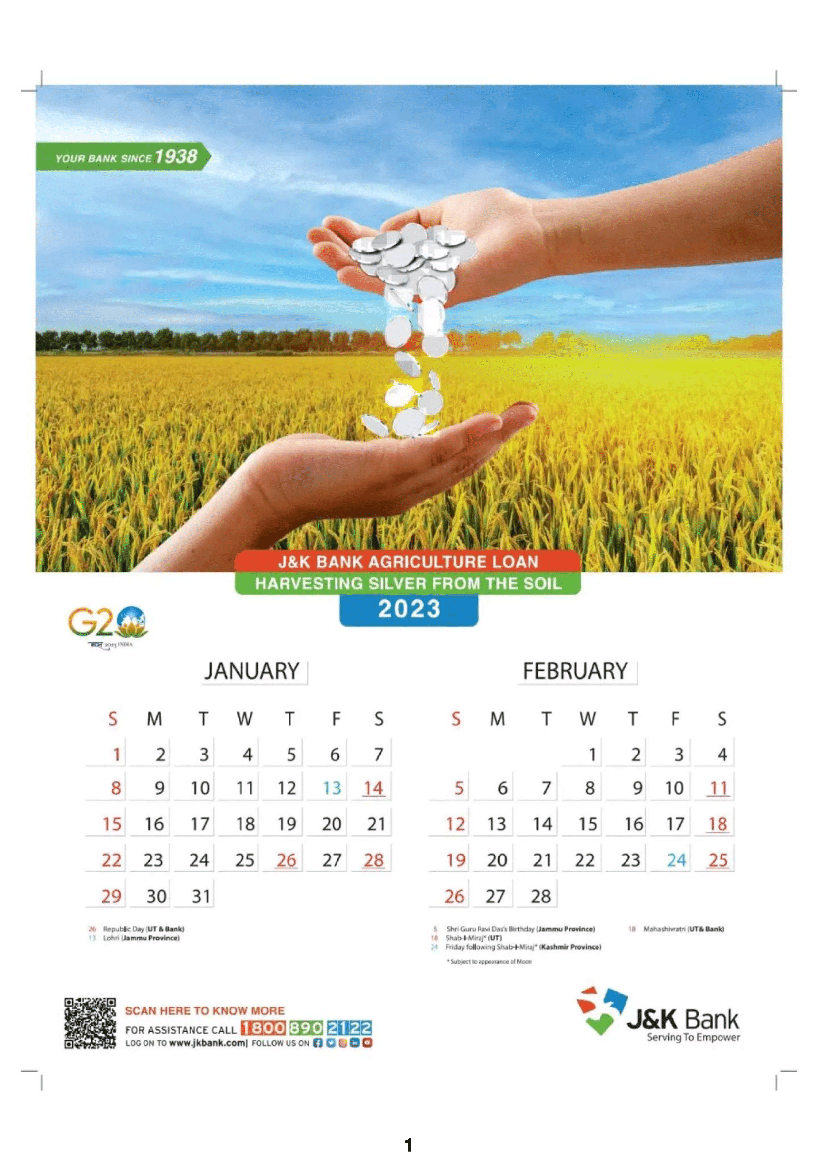 JK Bank Calendar 2023 PDF, Download Here JKYouth