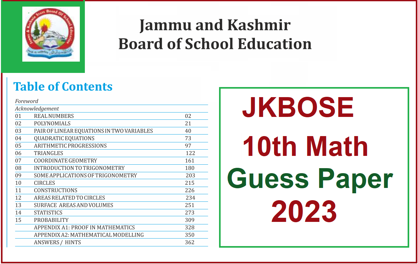 JKBOSE Class 10th Math Model Paper 2023