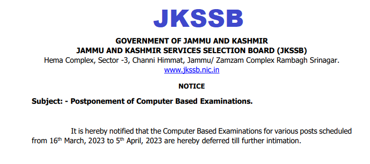 JKSSB Exams Postponed