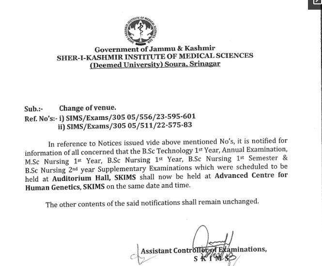 SKIMS University changes Venue for examinations, check here 1